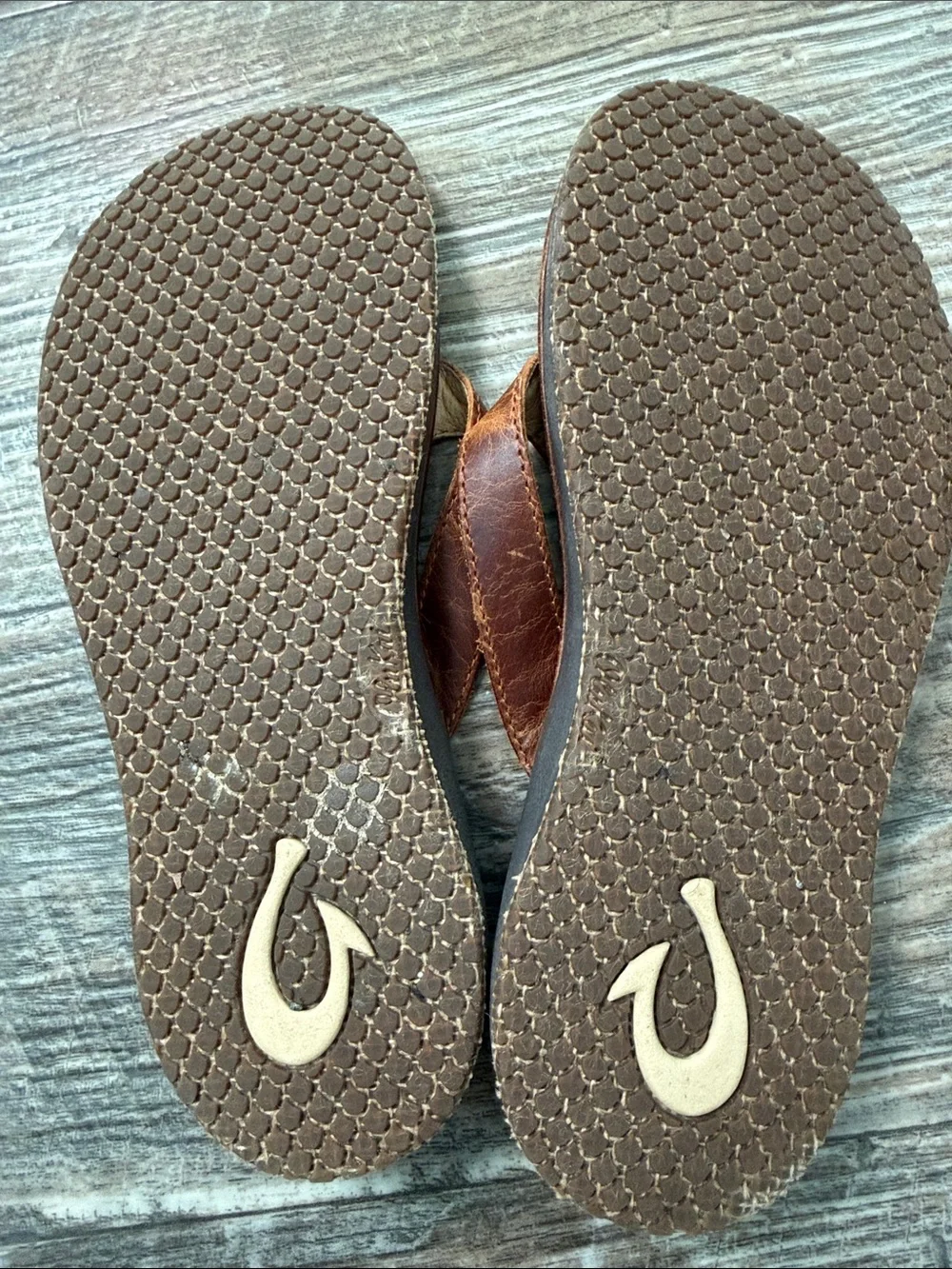 Olukai Wonen’s Brown Leather Flip Flops - Casual Beach Sandals
